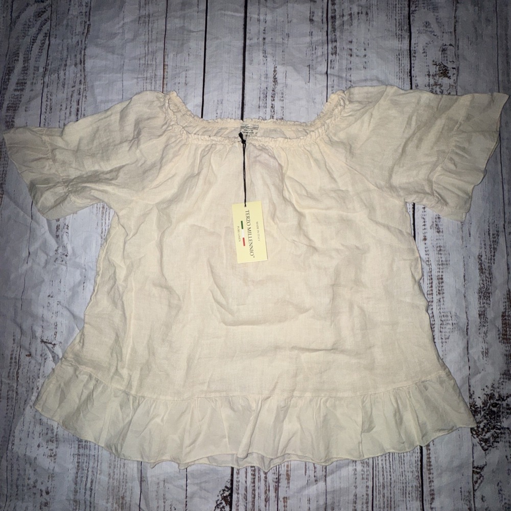NWT Terzo Millennio Linen Cotton Ruffle Bleached Size 14 / L / 46 Made in Italy